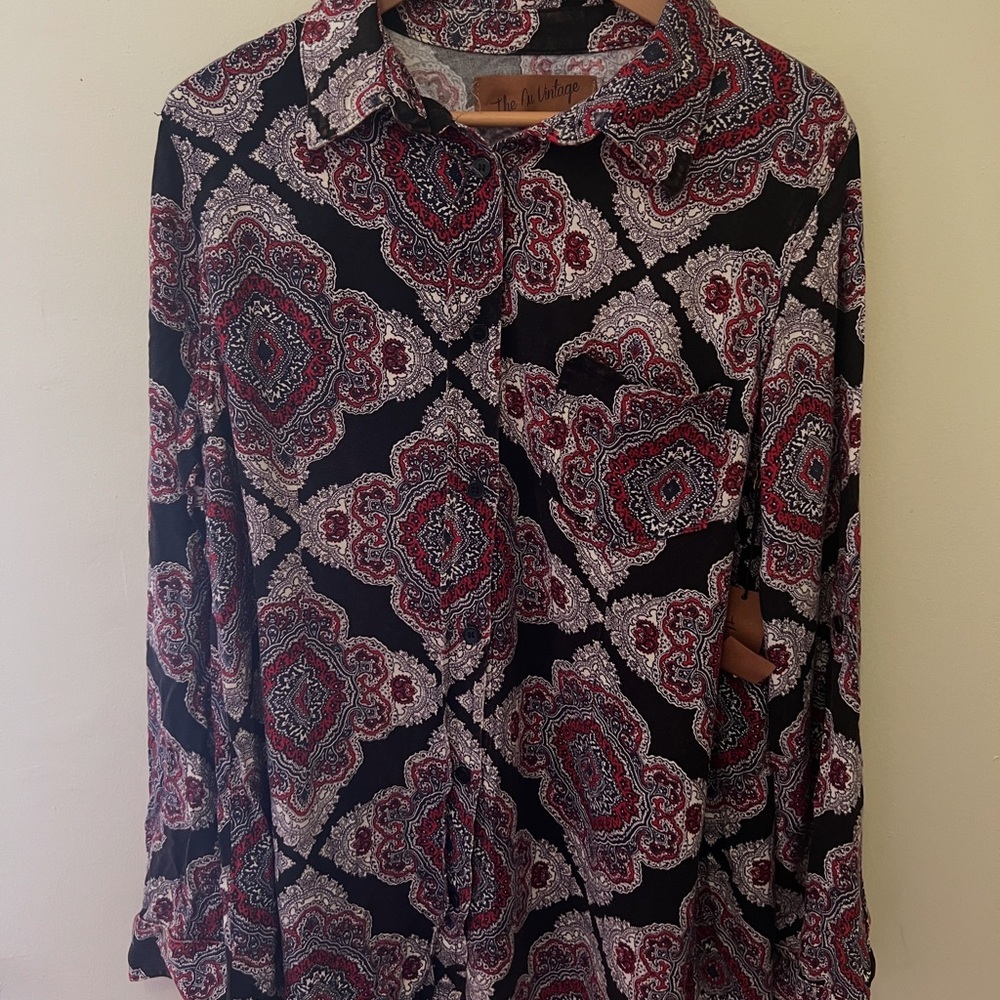 The Kooples Pink and Black Button Down Shirt with Notched Collar